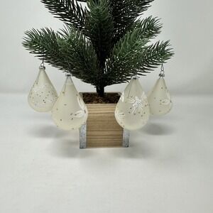 Vintage Glass Christmas Teardrop Ornaments Glitter Star Flower Set 4 Holiday Dec